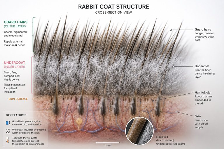 Anatomy and Structure of Rabbit Fur Guard Hairs and Undercoat