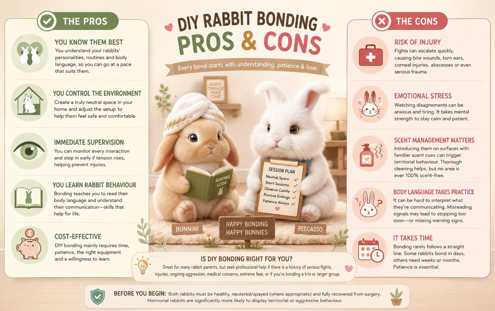 DIY rabbit bonding pros and cons
