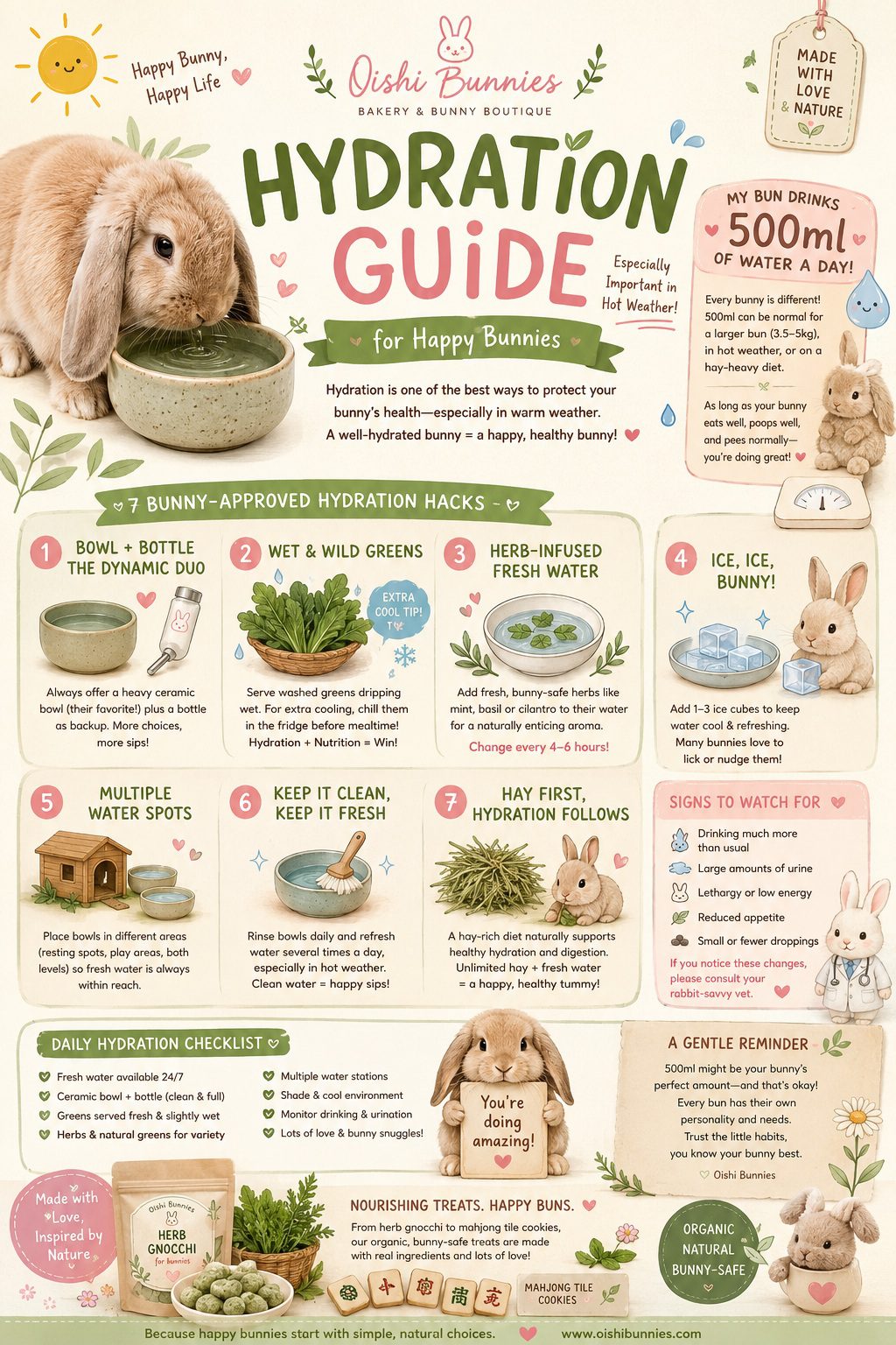 Two pet rabbits trying out summer hydration hacks by drinking from a ceramic water bowl