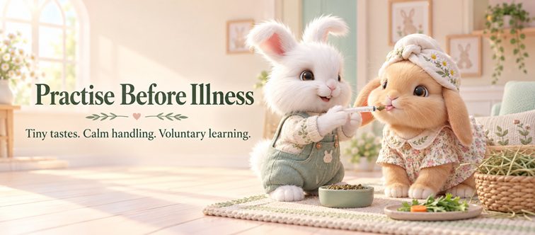 Gentle voluntary syringe practice with healthy rabbits