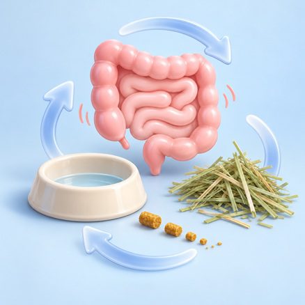 Conceptual illustration of the gut feedback loop with hay and water