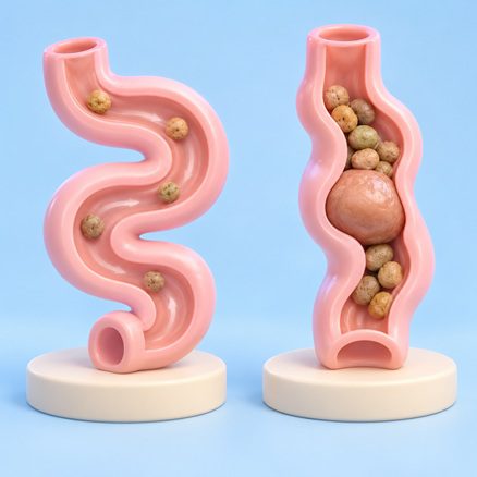 Conceptual comparison of slowed gut movement and a physically blocked passage